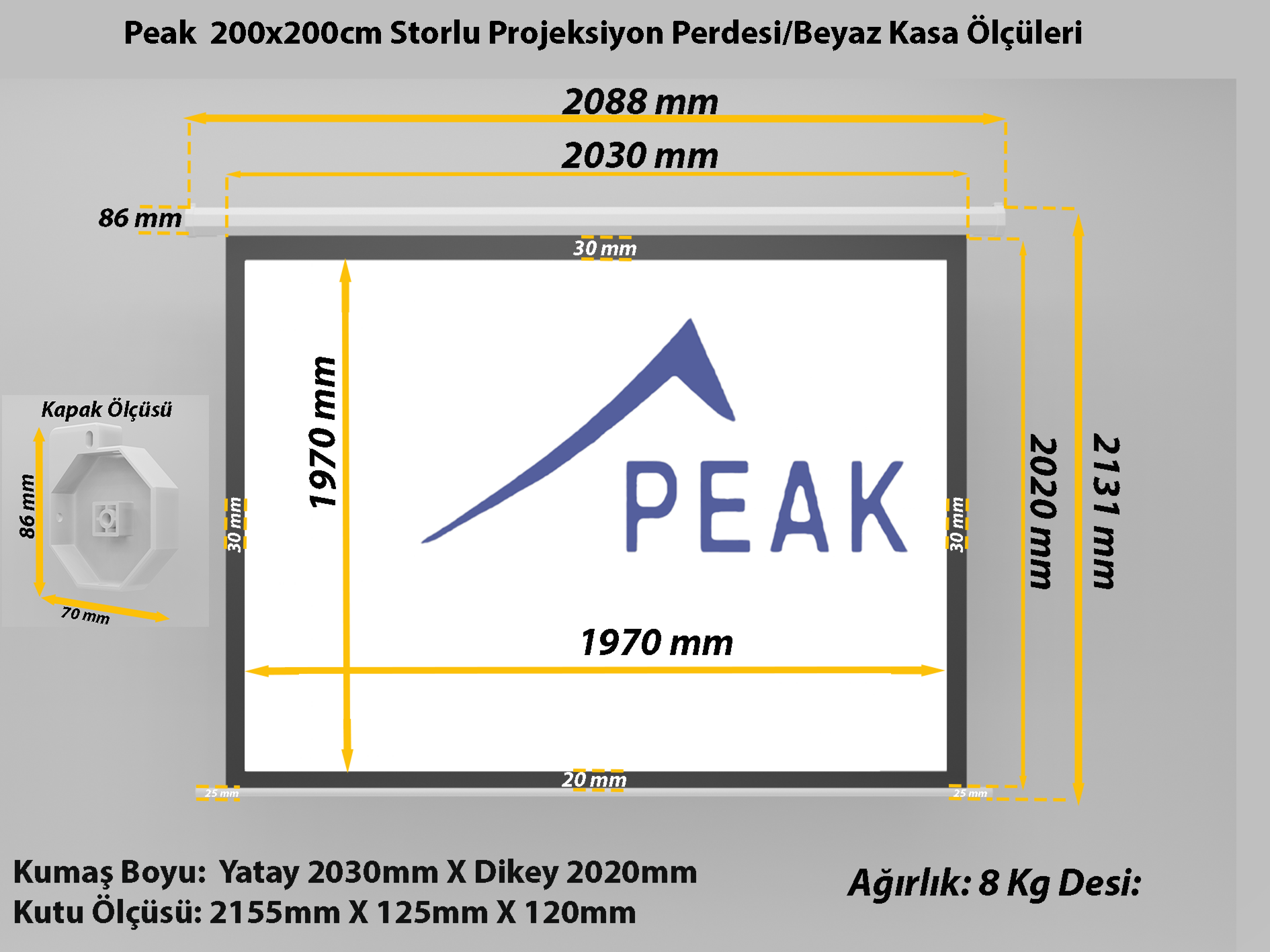 Peak S100 200×200 Cm Çerçeveli Ithal Projeksiyon Perdesi-Beyaz Kasa görsel 9