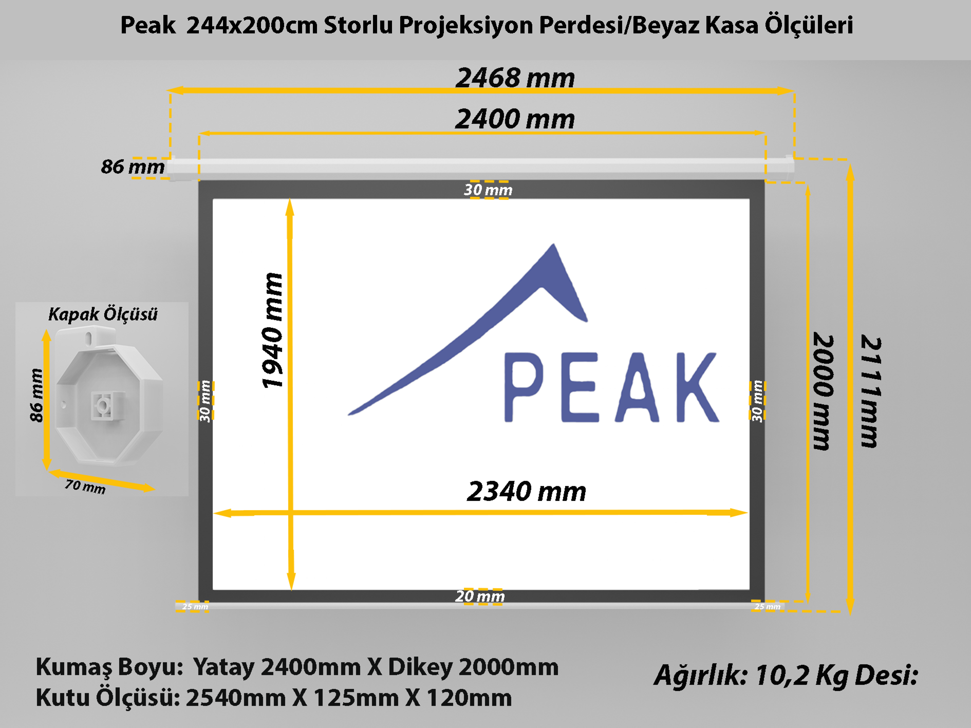Peak S120 240×200 Cm Çerçeveli Ithal Projeksiyon Perdesi-Beyaz Kasa görsel 8